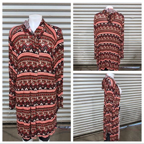 Raffi & Ro long cardigan geometric design w/ hood - Picture 1 of 8